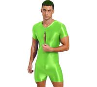 Eandarui Maillot De Bain Homme Sportif Combinaison Intégrale Sportive D'entraînement Gymnastique Musculation Body Salle De Sport Manches Courtes Vêtements De Sport SP Vert Fluorescent M