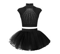 Eandarui Tutu pour Ballerine Enfant Robe De Danse Classique Moderne Costume De Ballet Danse Latino Américaine Tango Robe De Patinage Artistique Costume De Danse Noir 15-16 Ans
