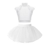Eandarui Tutu pour Ballerine Enfant Robe De Danse Classique Moderne Costume De Ballet Danse Latino Américaine Tango Robe De Patinage Artistique Costume De Danse Blanc 13-14 Ans