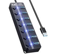 Eanetf Hub USB 3.0 7 ports USB avec interrupteurs marche/arrêt individuels LED et câble long étendu pour MacBook, Mac Pro, Mac Mini, iMac, Surface Pro, XPS, PC