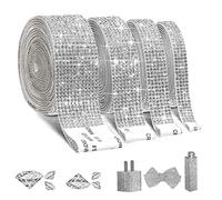 EANLOLY 4 Ruban Strass Autocollant, Ruban de Diamant Strass Cristal, Autocollant de Décoration en Cristal, Bricolage de pour Artisanat d'art, Décor de Téléphone Voiture(Argent)