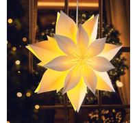 EANLOLY Étoile de Noël éclairée, décoration de Noël à LED, pour fenêtre, guirlande lumineuse, étoiles en papier, à suspendre, fonctionne sur piles, blanc, diamètre : 45 cm