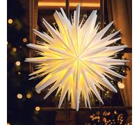 EANLOLY LED Étoile de Noël éclairée, décoration de Noël à, pour fenêtre, guirlande lumineuse, étoiles en papier, à suspendre, fonctionne sur piles, blanc, diamètre : 45 cm