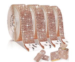 EANLOLY Lot de 4 rouleaux de ruban en strass, autocollants décoratifs pour ceinture pour loisirs créatifs, décoration de voiture (champagne doré)