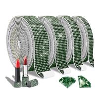 EANLOLY Lot de 4 rouleaux de ruban strass autocollant cristal diamant décoration autocollant bling art artisanat pour événement, mariage, fête, voiture, téléphone (vert foncé)
