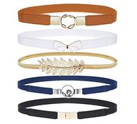 EAONE Lot de 5 ceintures fines pour femme - Ceinture extensible - Grande taille - Taille élastique pour robes, 1a-marron/blanc/doré/bleu marine/noir, approx. 66-69cm