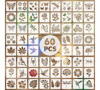 EAPIKON 60 Pochoirs de Peinture de Fleurs Oiseaux Réutilisable, Petit Modèles de Dessin de Végétaux et Animaux pour Bois Toile Cartes Scrapbooking Bricolage, Painting Stencils Décoration Art Murale