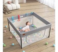 EAQ Parc pliable pour bébé avec parois en maille respirante, parc de jeu de sécurité robuste, tapis ajusté pour une utilisation en intérieur et en extérieur, sac de voyage inclus (carré)