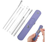 Ear Cleaning Tool Stainless Steel - 6-In-1 Ear Pick Cleaner Kit PU Storage | Removal for Kid Adult Family Earwax Removal Kit Reusable | Earwax Cleaner Set Curette Spoon Pick Hygiene Care Wax Remov Ear