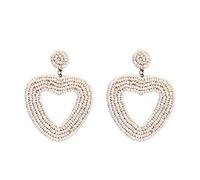 Ear Cuff Faux Piercing à la main perle de rocaille coeur cerceau d'oreilles bohême déclaration boucle d'oreille goujons pour femmes filles D'oreilles Femme (White, One Size)