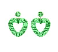 Ear Cuff Faux Piercing à la main perle de rocaille coeur cerceau d'oreilles bohême déclaration boucle d'oreille goujons pour femmes filles D'oreilles Femme (Green, One Size)