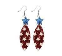 Ear Cuff Faux Piercing boucles d'oreilles en cuir sur le thème des élections du jour de l'indépendance à rayures étoilées Longue Tassel Bijoux (Red, 2x6cm)