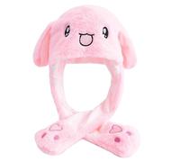 Ear Moving Up Casquette de couple, style lapin en peluche pour femmes et filles, joli chapeau mignon et amusant avec oreilles mobiles, Rose, 55