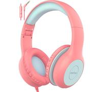 EarFun Casque Audio Enfant Filaire avec Micro, Limiteur de Volume 85/94 DB, Jack 3,5 mm, Partage Audio, Son Stéréo, Arceau Réglable, Pliable, Casque Enfants pour École/Voyage/Téléphone, Rose Bleu