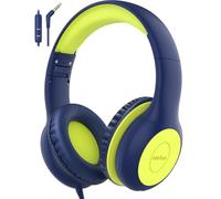 EarFun Casque Audio Enfant Filaire avec Micro, Limiteur de Volume 85/94 DB, Jack 3,5 mm, Partage Audio, Son Stéréo, Arceau Réglable, Pliable, Casque Enfants pour École/Voyage/Téléphone, Bleu Citron
