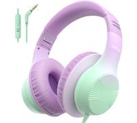 EarFun Casque Enfant Filaire avec Micro, Prise 3,5 mm, Violet Dégradé | Limiteur de Volume 85 dB, Son Stéréo HD, Casque Filaire Pliable pour École/Voyage/Fille/Garçon/Tablette/Pad