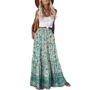 EARKOHA Jupe Longue décontractée Taille Haute avec Poches pour Femme Imprimé Cachemire, Floral Vert, Taille S