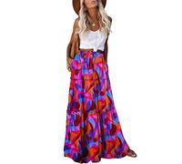 EARKOHA Jupe Longue décontractée Taille Haute avec Poches pour Femme Imprimé Cachemire, Impression Multicolore., Taille XL