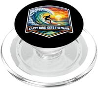 Early Bird Gets The Wave Surfing Planche de Surf avec Citation PopSockets PopGrip pour MagSafe