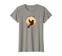 Early Bird Silhouette Lever du Soleil rétro Nature T-Shirt, Femme, Ardoise, XS