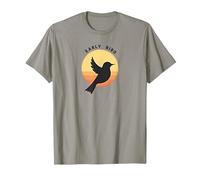Early Bird Silhouette Lever du Soleil rétro Nature T-Shirt, Homme, Ardoise, XL