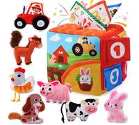 Early Learning Toy 6-12 Months,Montessori Sensory Toy Handkerchief Box With Farmers Animals,Rattle,Crinkled Handkerchief,Mirror,Baby Gift 6 9 12 Months