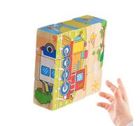 Early Learning Toy, Educational Wooden Cube Puzzle, 3 inch Brain Teaser, Natural Wood Geometric Block, Classic Style with Colorful Finish, Mental Exercise for Boys Girls