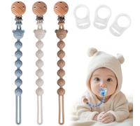 EARLY MINDS Lot de 3 Attache-Tétine Silicone pour Bébé, Sans BPA | Bleu Brun Gris