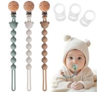 EARLY MINDS Lot de 3 Attache-Tétine Silicone pour Bébé, Sans BPA | Vert Brun Gris