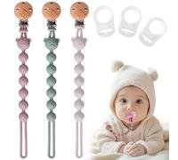 EARLY MINDS Pack de 3 Attache Tetine Silicone, Attache Sucette avec Une Seule Pièce en Silicone, Accroche Tétine Bebe pour Filles & Garçons, Sans BPA, Élastiques et Robustess (Rose Sauge Gris Clair)