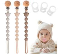EARLY MINDS Pack de 3 Attache Tetine Silicone, Attache Sucette avec Une Seule Pièce en Silicone, Accroche Tétine Bebe pour Filles & Garçons, Sans BPA, Élastiques et Robustess (Crème Marron Gris)