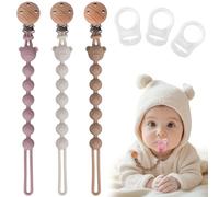 EARLY MINDS Pack de 3 Attache Tetine Silicone, Attache Sucette avec Une Seule Pièce en Silicone, Accroche Tétine Bebe pour Filles & Garçons, Sans BPA, Élastiques et Robustess (Rose Marron Gris)