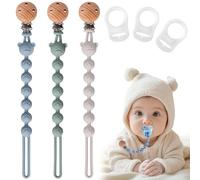 EARLY MINDS Pack de 3 Attache Tetine Silicone, Attache Sucette avec Une Seule Pièce en Silicone, Accroche Tétine Bebe pour Filles & Garçons, Sans BPA, Élastiques et Robustess (Bleu Sauge Gris Clair)