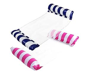 Earnmore Hamac de Piscine, Lot de 2 Flottantes Hamac Lit Flottant Chaise Longue Gonflable 4 -en-1 Bouee Piscine Flottantes Pliable Portable Hamac Flotteur Ultraléger (Bleu foncé+Rose Rouge)