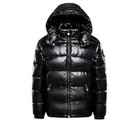 Earnmore Hommes Chaud Doudounes Couleur Unie Hiver Neige Down Vestes À Capuche Fermeture Éclair Métal Brillant Coupe-Vent Parka, Noir, XXL