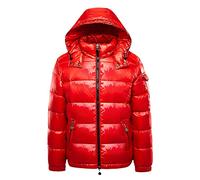 Earnmore Hommes Chaud Doudounes Couleur unie Hiver Neige Down Vestes À Capuche Fermeture Éclair Métal Brillant Coupe-Vent Parka, Rouge, XXXL