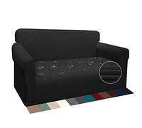 Earnmore Housse de canapé imperméable 2 Place - Stretch épais - pour Chiens et Chats - Protection de Meubles antidérapante avec Barres en Mousse - pour Le Salon - 2 Place, Noir