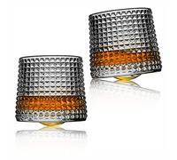Earnmore Lot de 2 verres à whisky rotatifs décompression - l'ancienne style bar pour bourbon scotch rhum (damier) (160ml)