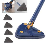 Earnmore Vadrouille de Nettoyage Triangulaire à 360 degrés, Balai télescopique Triangulaire, Balai à sertir réglable, serpillère Multifonction Automatique (Bleu + 4 tampons)