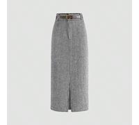 EARO Jupe femme rétro française, style casual minimaliste, confortable et polyvalente pour un usage quotidien. Taille cintrée, motif pied-de-poule plissé à l'avant, fente haute, taille élastique. Coup