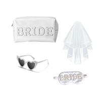Earssa Coffret cadeau pour enterrement de vie de jeune fille, trousse de maquillage, lunettes de soleil, masque de sommeil en soie, voile blanc nuptiale, cadeau de mariage