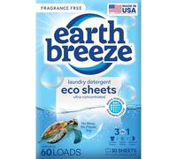 Earth Breeze Laundry Detergent Sheets Fragrance-Free - 60 Loads Eco Liquidless Soap - Travel-Friendly for Hot & Cold Cycles, Tackles Tough Stains & Odors - Gentle on Sensitive Skin, 30 Ct