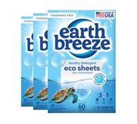 Earth Breeze Lot de 3 feuilles de détergent à lessive sans parfum - 180 brassées de savon écologique sans liquide - Convient aux voyages pour les cycles chauds et froids - Élimine les taches et les