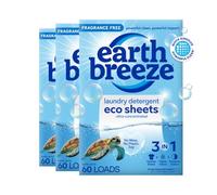 Earth Breeze Lot de 3 feuilles de détergent à lessive sans parfum - 60 lavages de savon écologique sans liquide - Idéal pour les voyages pour les cycles chauds et froids, s'attaque aux taches et aux