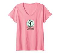 Earth Child Respectueux de l'environnement Nature Lover T-Shirt avec Col en V, Femme, Rose, M