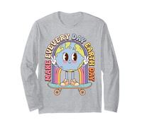Earth Day Skateboard Peace Sign Environmental Retro Manche Longue