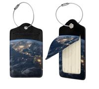 Earth from the Outer Space Lot de 4 étiquettes de bagage en cuir synthétique avec boucle en acier inoxydable et carte d'adresse, étiquettes de bagages, étiquettes de voyage, étiquettes