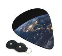 Earth from The Outer Space Lot de 6 médiators en celluloïd de 0,96 mm d'épaisseur avec support en cuir, médiators personnalisés pour basse, guitare électrique, acoustique, cadeau pour les amateurs de