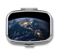 Earth from The Outer Space Pilulier carré portable avec 2 compartiments, pilulier de vitamines pour poche, sac à main et voyage