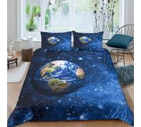 Earth in space Housse de Couette résistante 3 Pièces 3D Imprimée Facile d'entretien Cosmic planet view Ensemble De Literie avec Taie d'oreiller Ultra Douce for Garçons Adolescents Single（140x200cm）